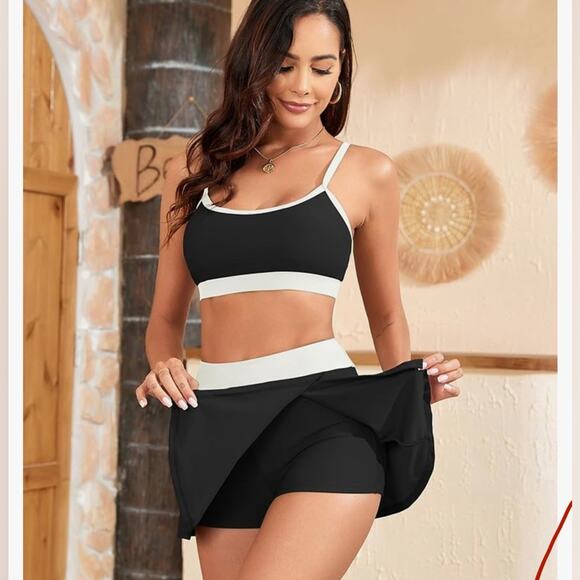 Zaful NWT Black & White Colorblock Bikini Set with Swim Skirt Bottom Size 4 - Picture 10 of 11